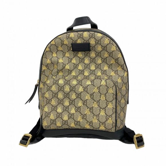 Gucci Backpack/Daypack GG Supreme Bee 427042 PVC Brown Black Gold Hardware  Wome - Picture 1 of 10